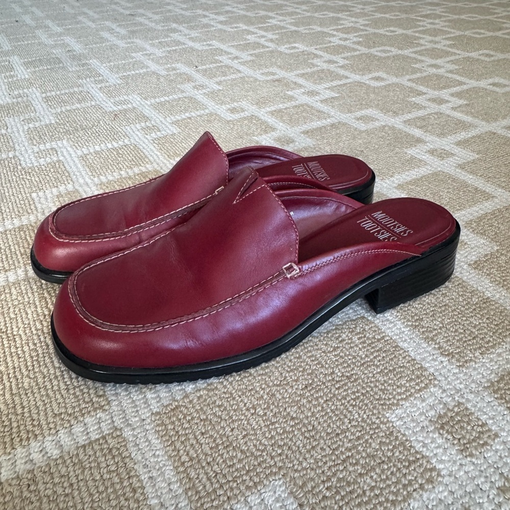 Mootsies Tootsies Leather Mule Loafers Burgundy Slip On Classic Size 8.5 - Picture 7 of 10